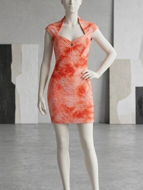 Coral Textured Mini Dress with Ring Detail